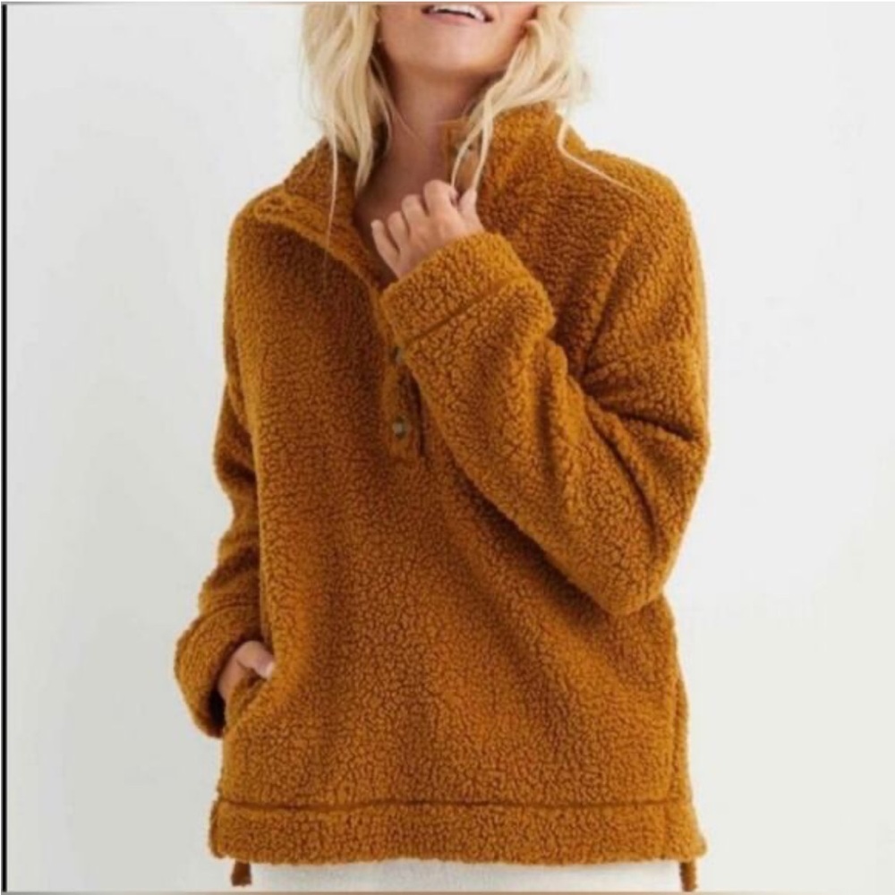 Aerie quarter button cloud Sherpa pullover